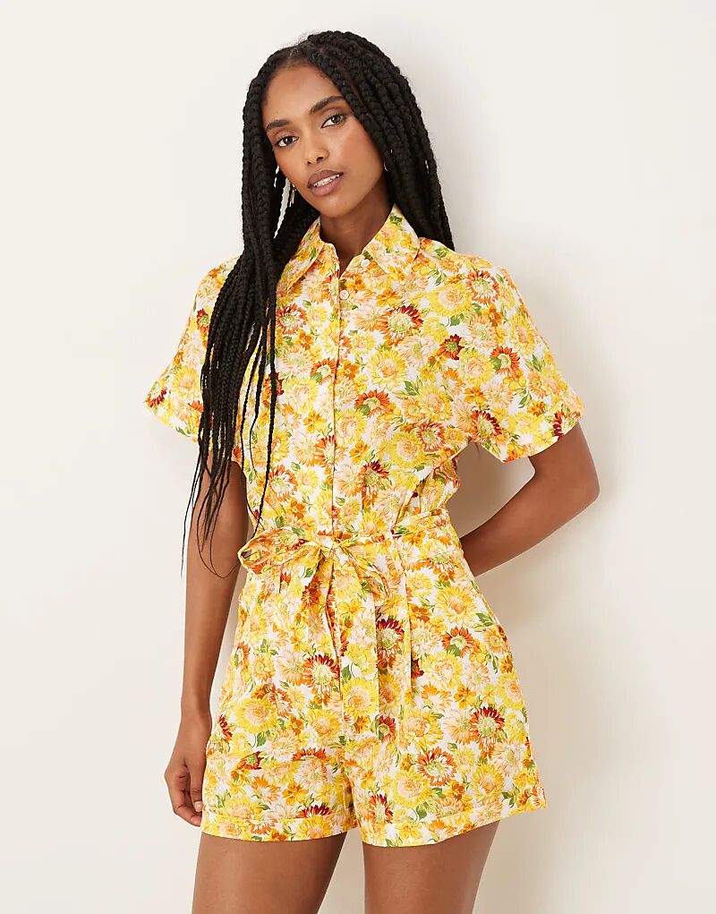 

Комбинезон с поясом Collective The Label Floral с цветочным принтом подсолнухов