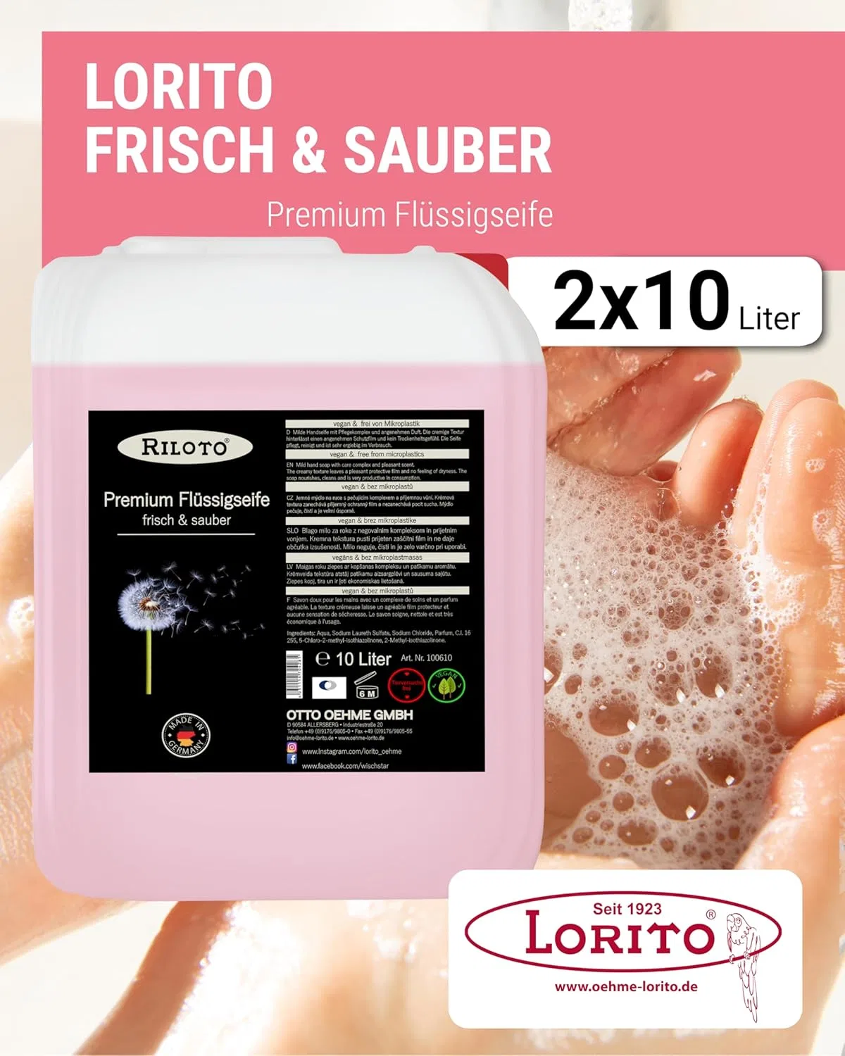 Веганское жидкое мыло Lorito frisch & sauber Premium 2 x 10 л Lorito — фото 2