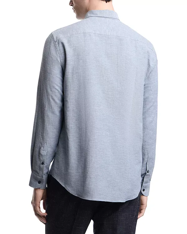 Спортивная рубашка из хлопка и льна с текстурой Emporio Armani, Blue — фото 3