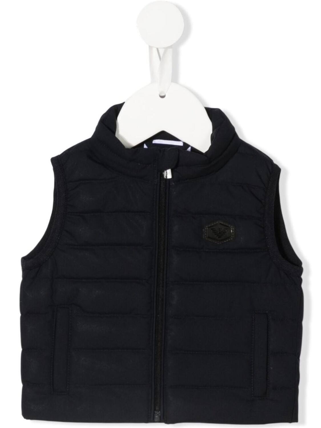 

Emporio Armani Kids дутый жилет с нашивкой-логотипом, синий