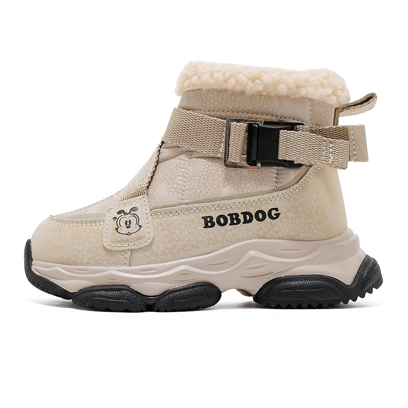 

Нескользящие теплые высокие детские зимние ботинки для детей BOBDOG, бежевый/серый