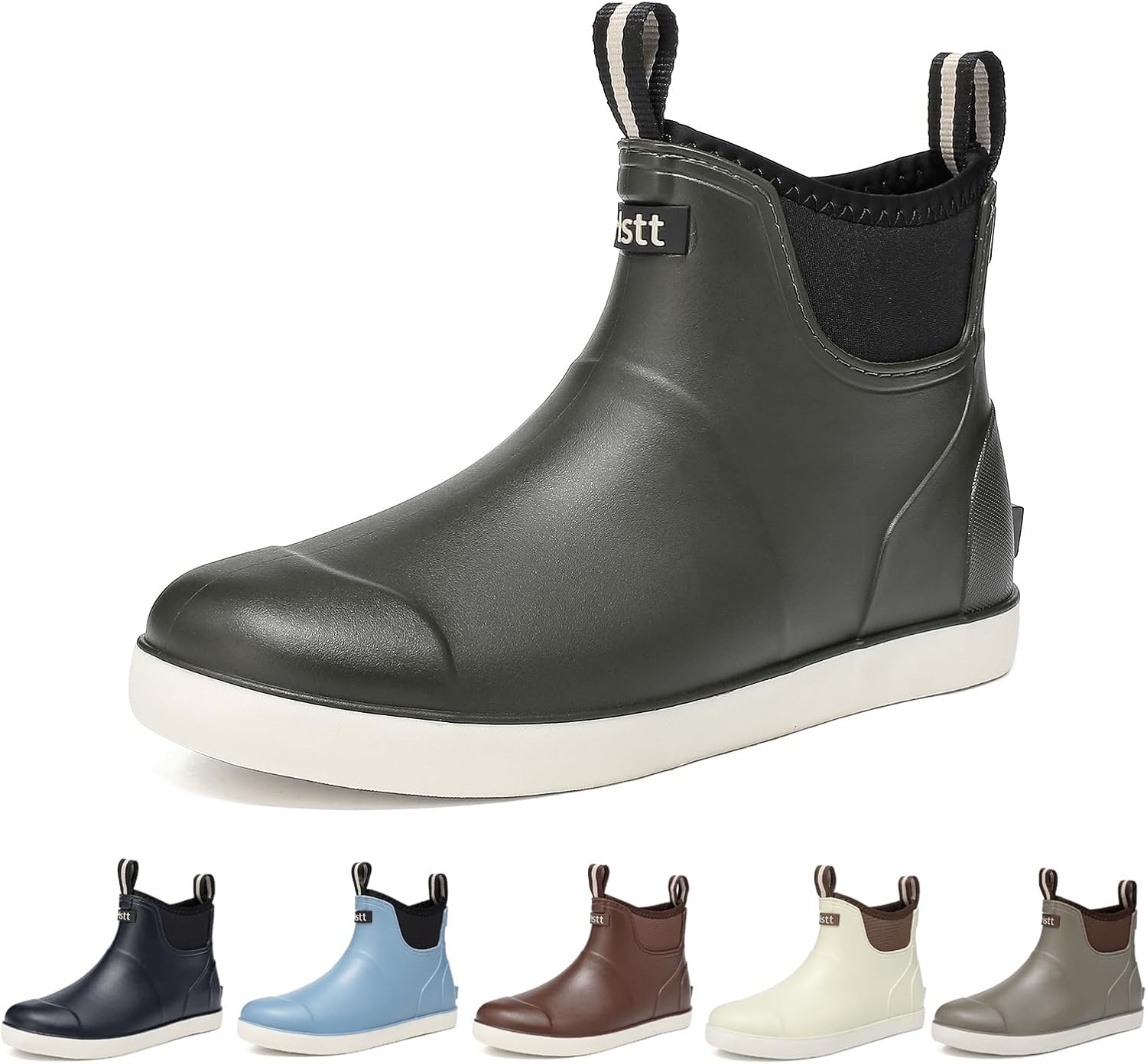 

Мужские ботинки для палубы, водонепроницаемые туфли для палубы, дождевые ботинки, ботинки для рыбалки в соленой воде, резиновые нескользящие садовые сапоги для садоводства, прогулок на лодке, кемпинга, парусного спорта и рыбалки Hsbdnzq, зеленый