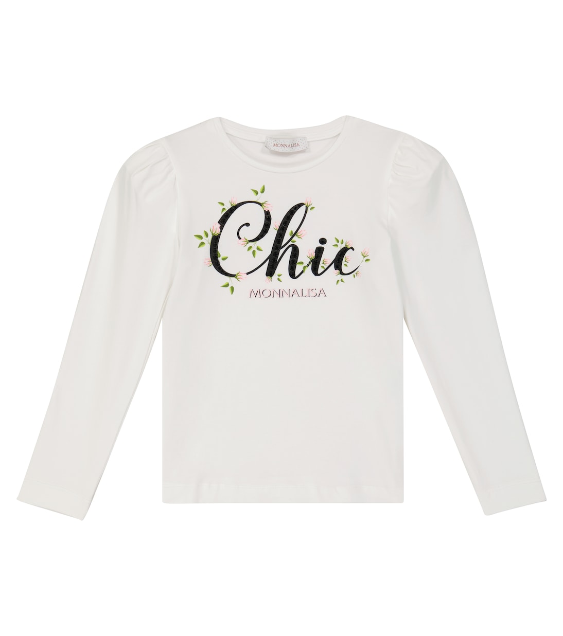 

Топ из эластичного хлопка с декоративными элементами Monnalisa, Panna