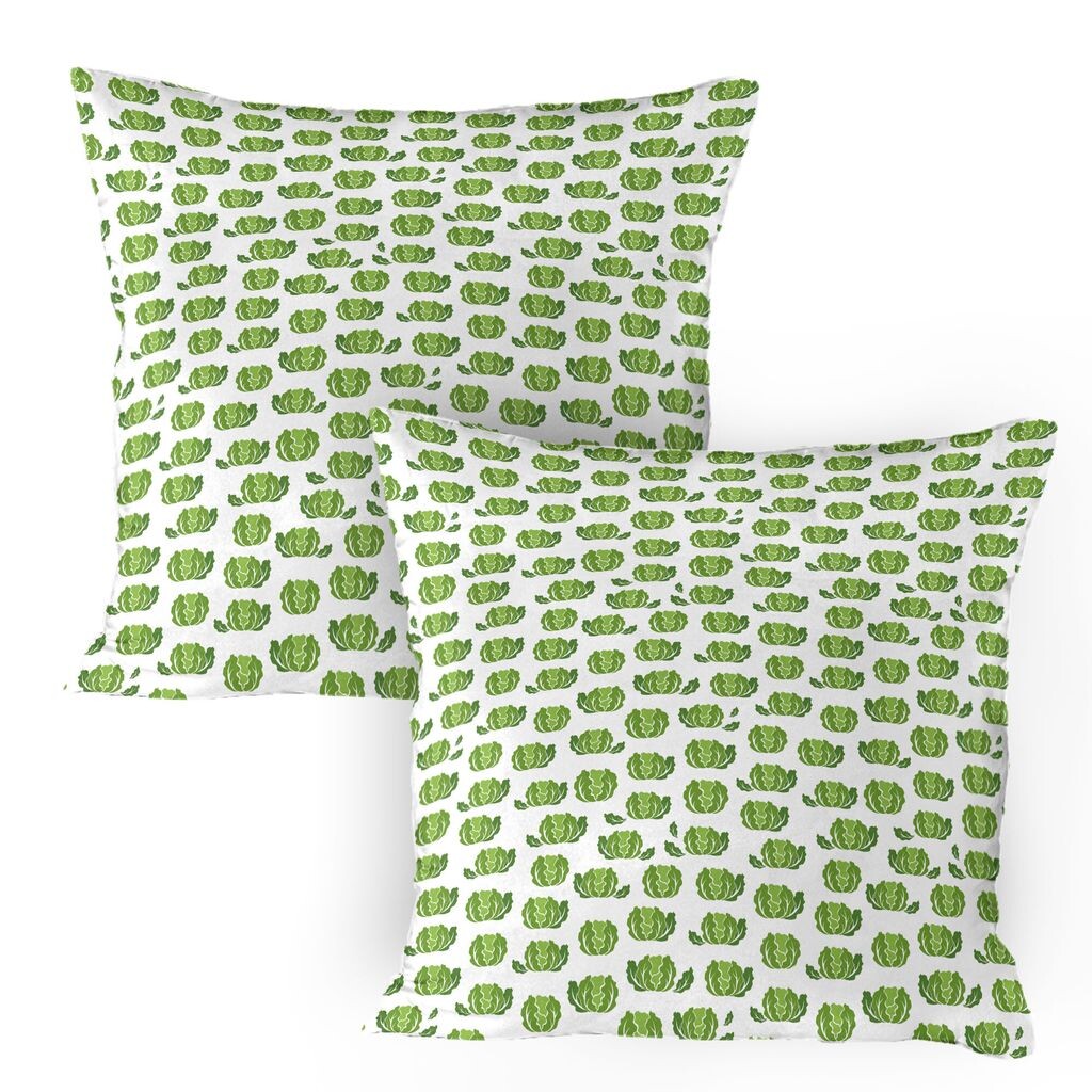 

ABAKUHAUS Сельское хозяйство Чехлы для подушек, упаковка из 2 шт., салат «Свежий салат», органическая здоровая пища, веганская графика, чехол для подушки с декоративным принтом, 80 x 80 см, зеленый папоротник белый