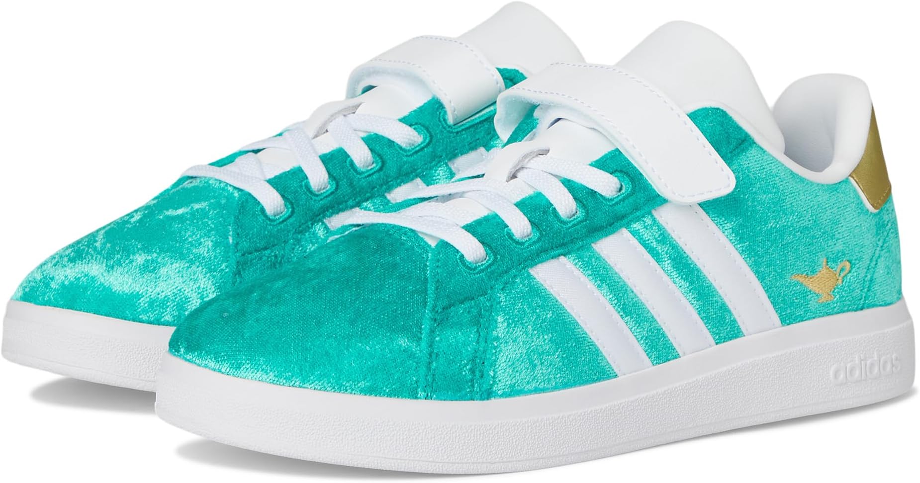 

Кроссовки Adidas Kids Disney Grand Court 2.0 Elastic Lace Shoes, Pure Teal/White/Gold Metallic