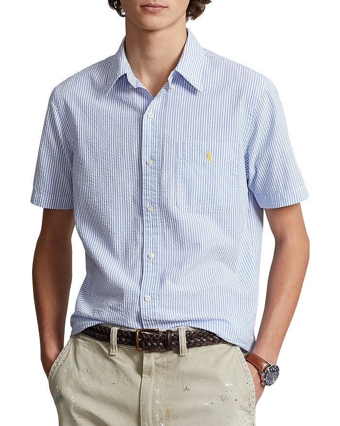 

Классическая рубашка с коротким рукавом Prepster из ткани в полоску Polo Ralph Lauren, синий