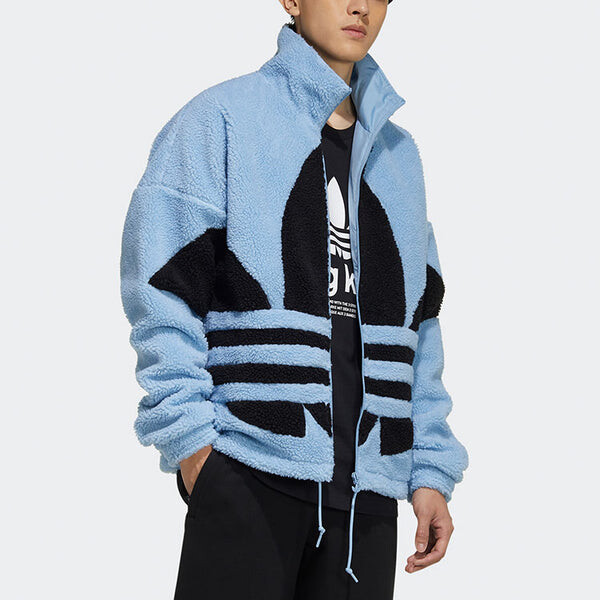 Куртка adidas originals Sherpa Jacket Stand Collar Loose Logo Sports Sky Blue, синий — фото 2