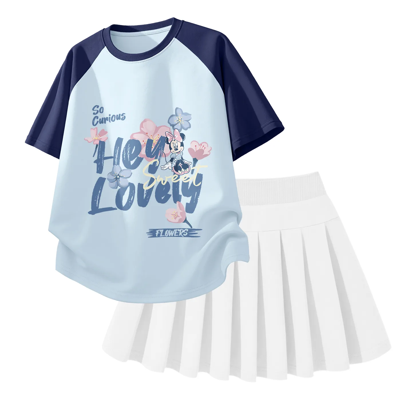 Детский комплект юбка Disney, Di Dianyuan Floral Sky Blue+Solid Color White