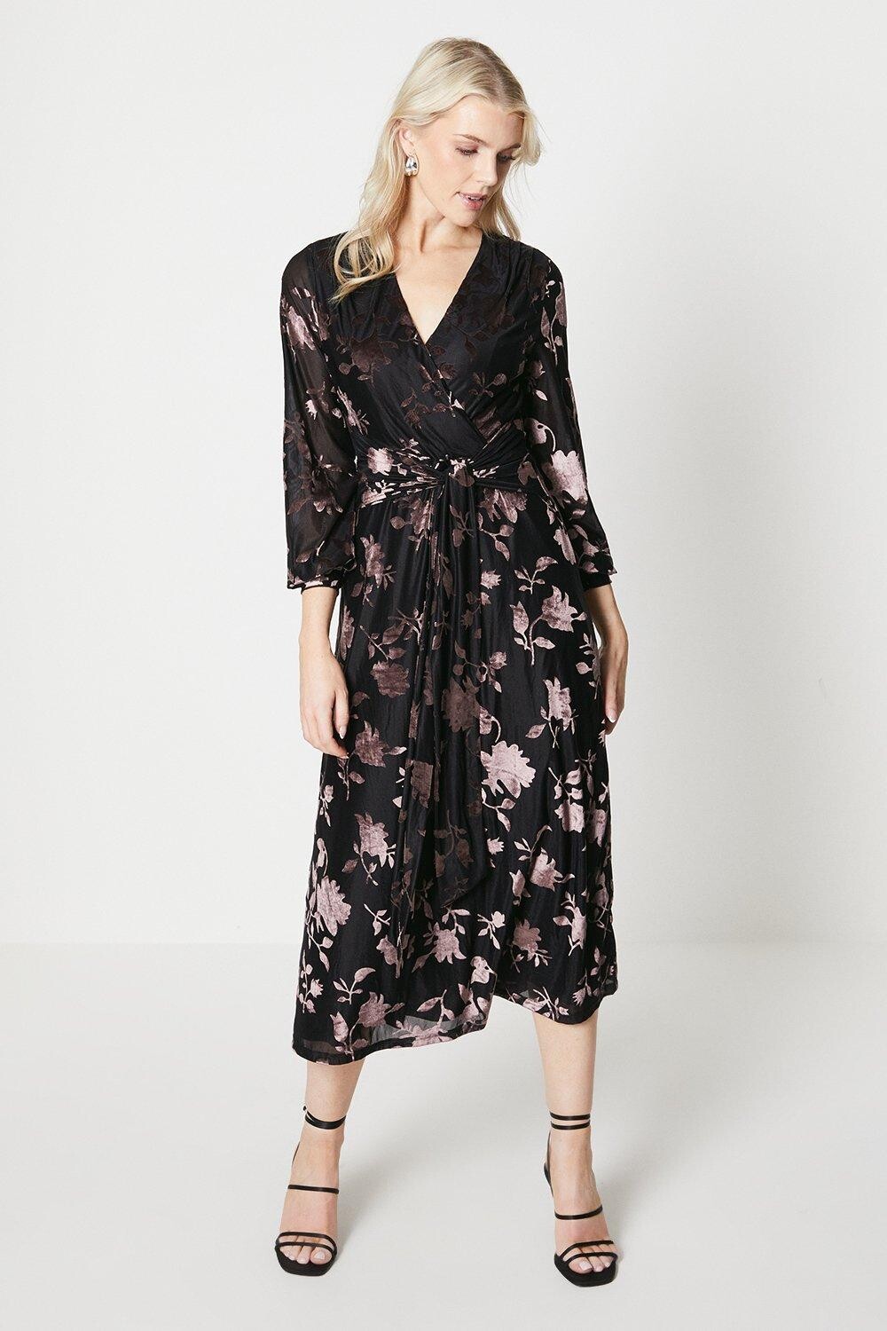 

Платье макси Devore с поясом и запахом Debenhams, черный
