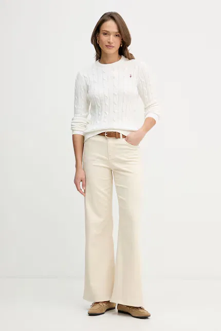 Свитер с рельефным узором Crew Neck Cable U.S. Polo Assn., бежевый — фото 2