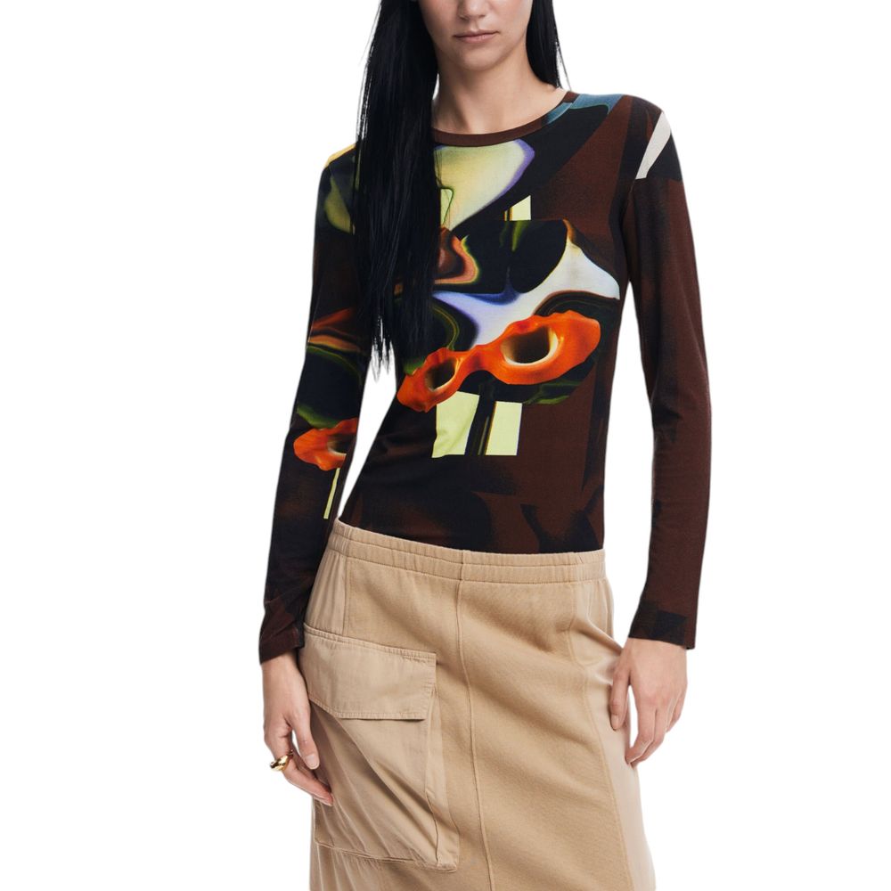 

Коричневые вискозные топ и футболка Desigual