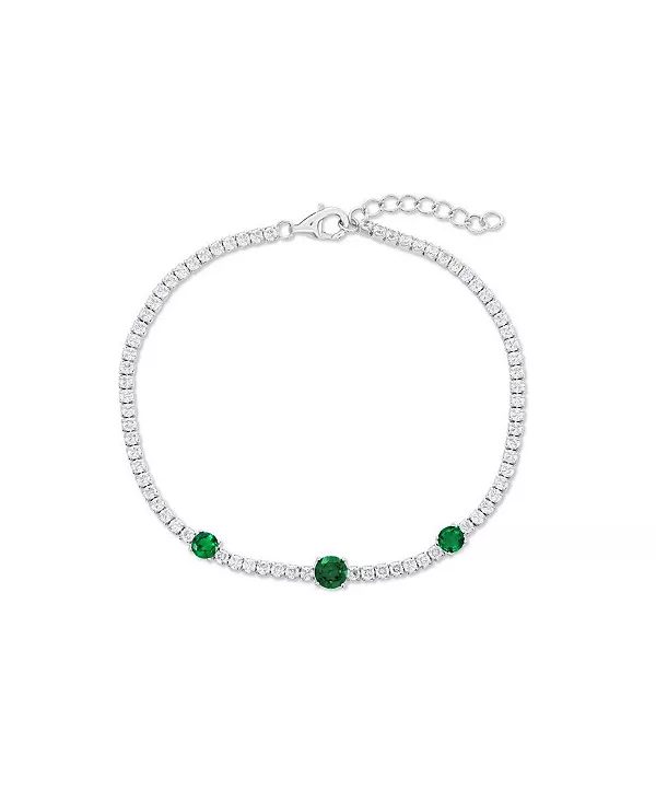 

Теннисный браслет из стерлингового серебра с круглыми фианитами Simona, emerald