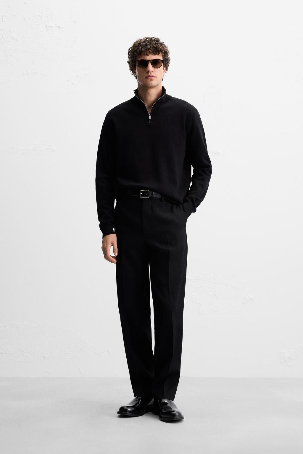 

Хлопчатобумажный свитер на четверть молнии ZARA, черный