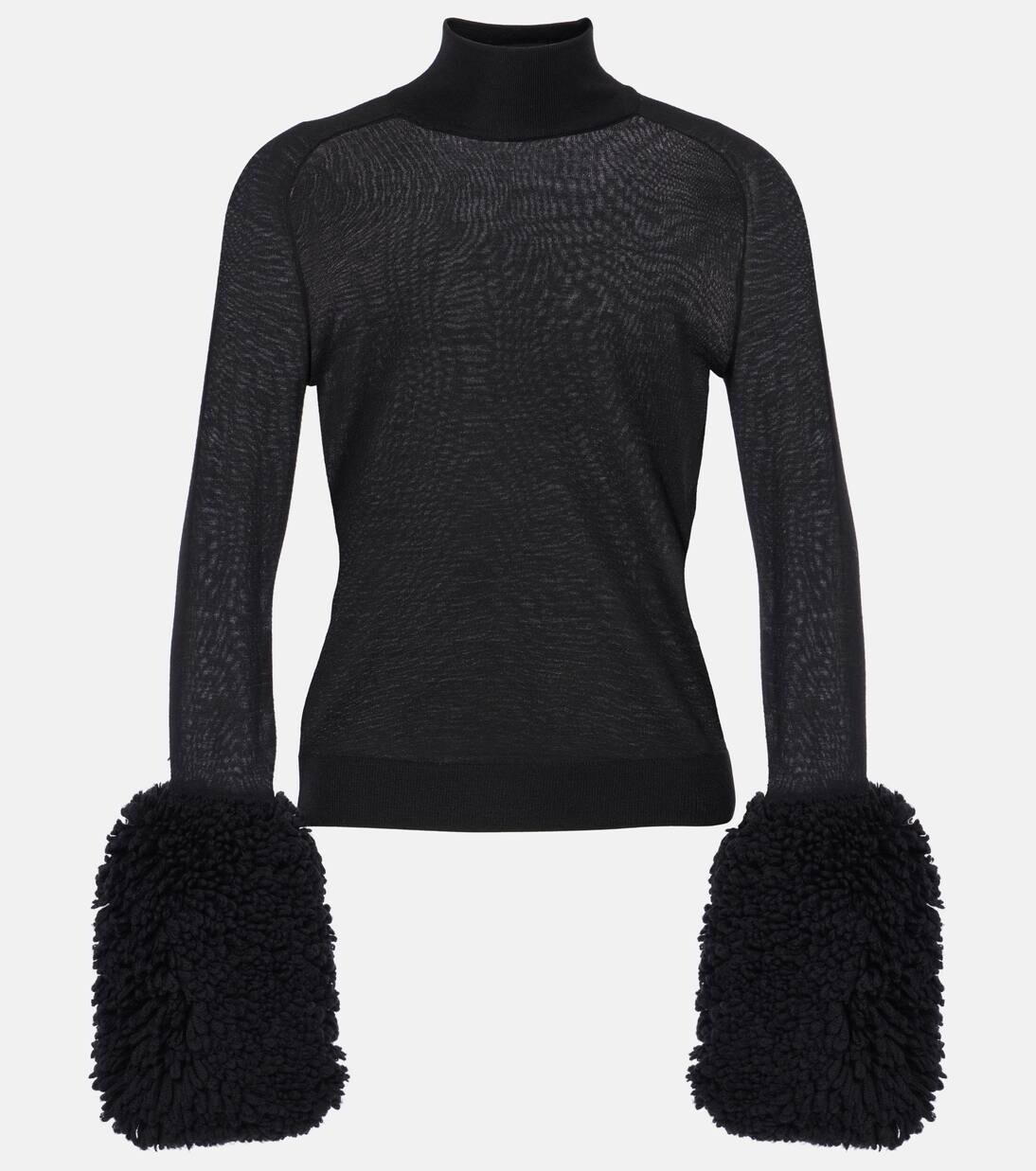 

Шерстяная водолазка с отделкой из искусственного меха Alaïa, цвет noir alaia