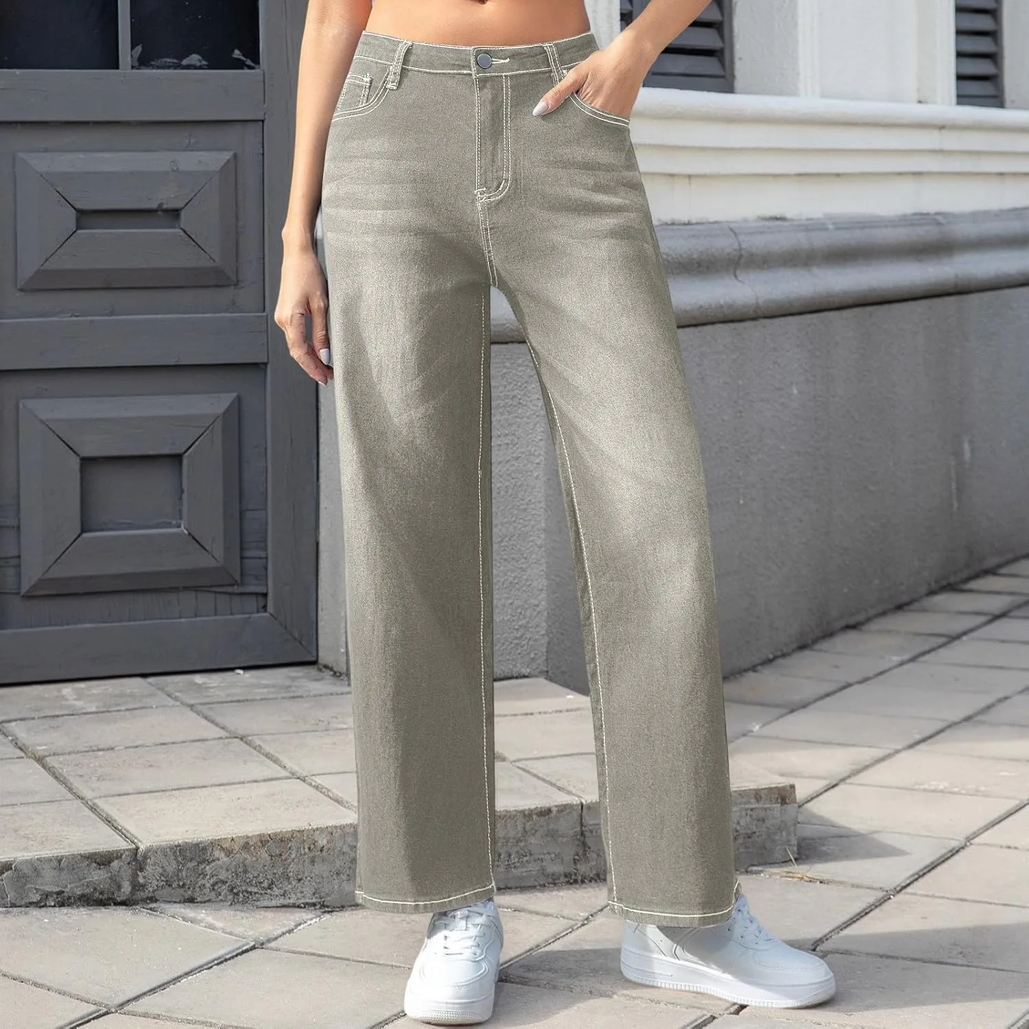 Прямые джинсы для женщин Scratch High Waisted, Slim Fit, Pull-On — фото 2