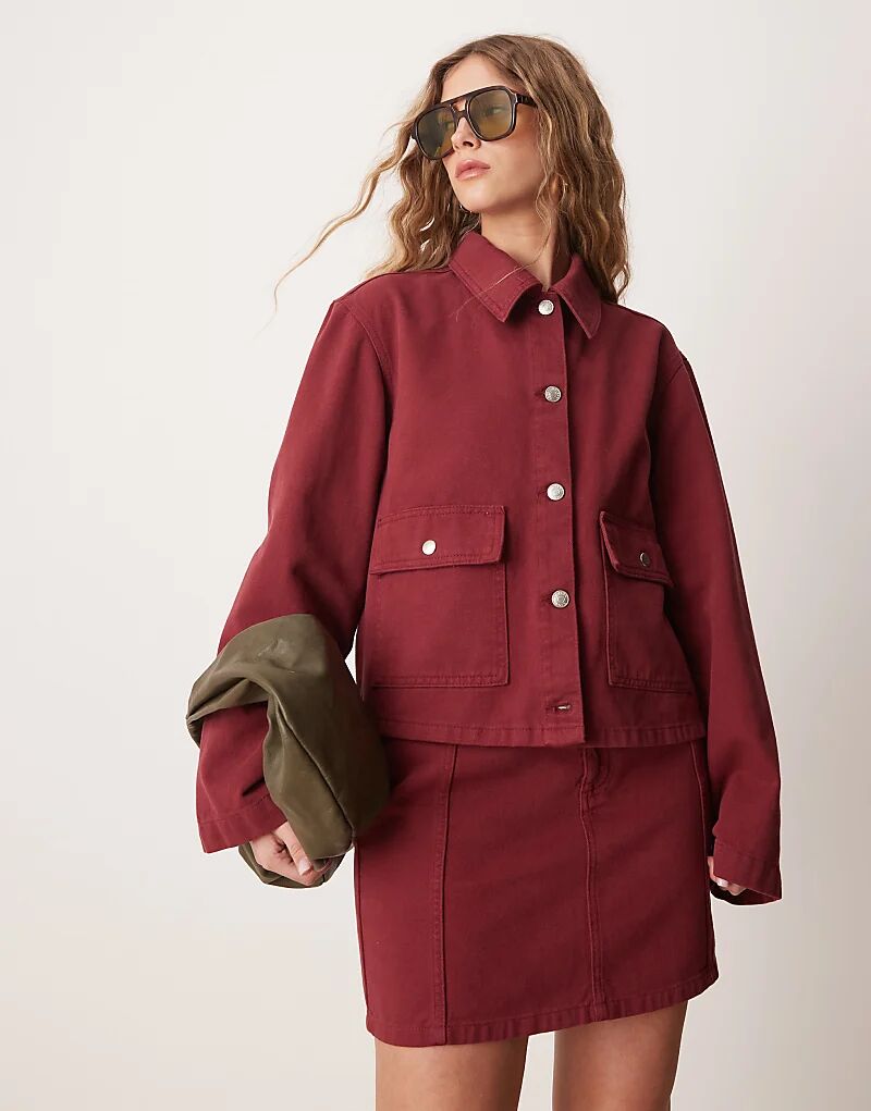 

Джинсовая куртка свободного кроя с лацканами гранатового цвета от ASOS DESIGN — часть комплекта, Красный, Джинсовая куртка свободного кроя с лацканами гранатового цвета от ASOS DESIGN — часть комплекта