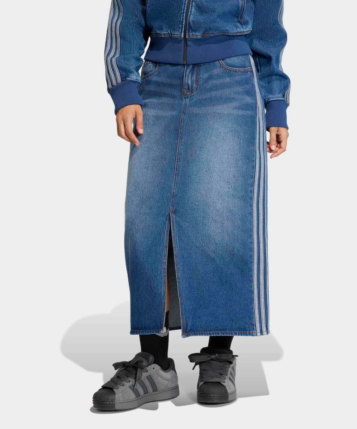 Джинсовая юбка-карандаш с тремя полосками / adidas Originals