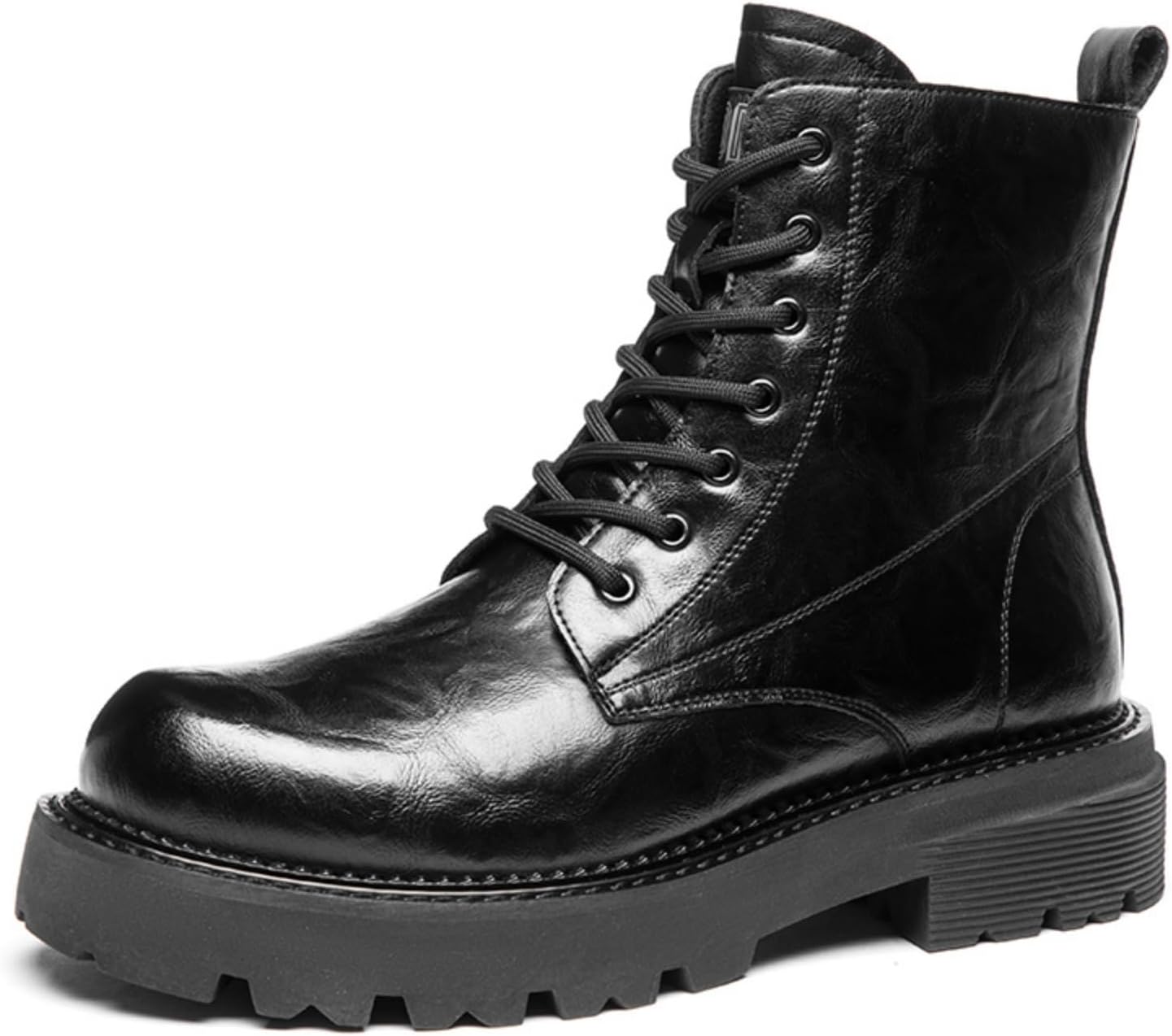 

Мужские кожаные боевые ботинки на платформе с высоким верхом, комфортные, на шнуровке Yrzhgdl, черный