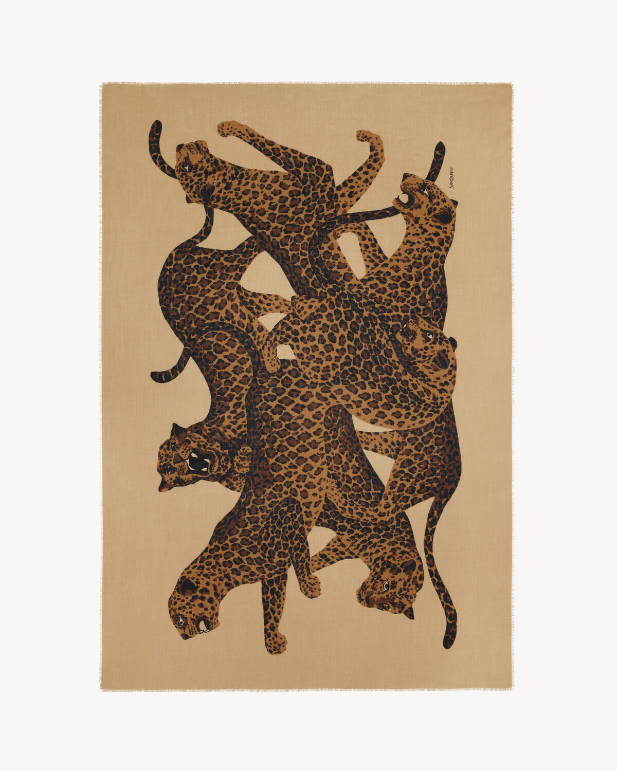 

Палантин с леопардовым принтом из шерстяного твила Saint Laurent, коричневый