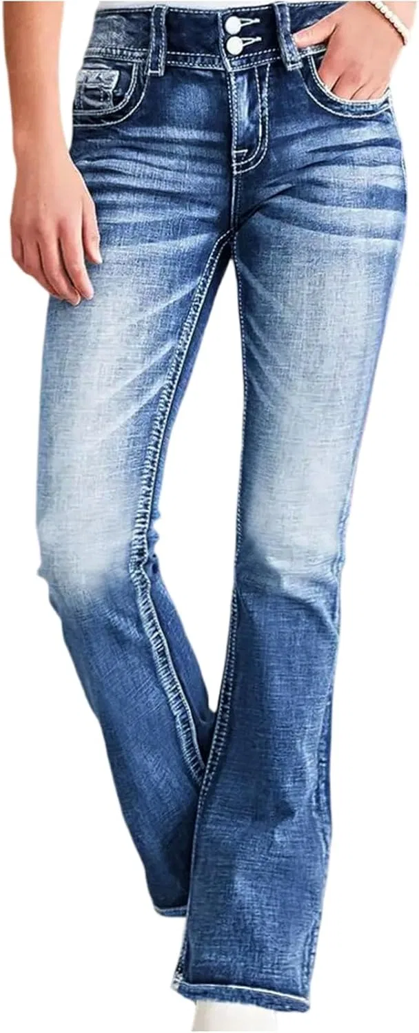 Джинсы bootcut, высокая посадка, синий