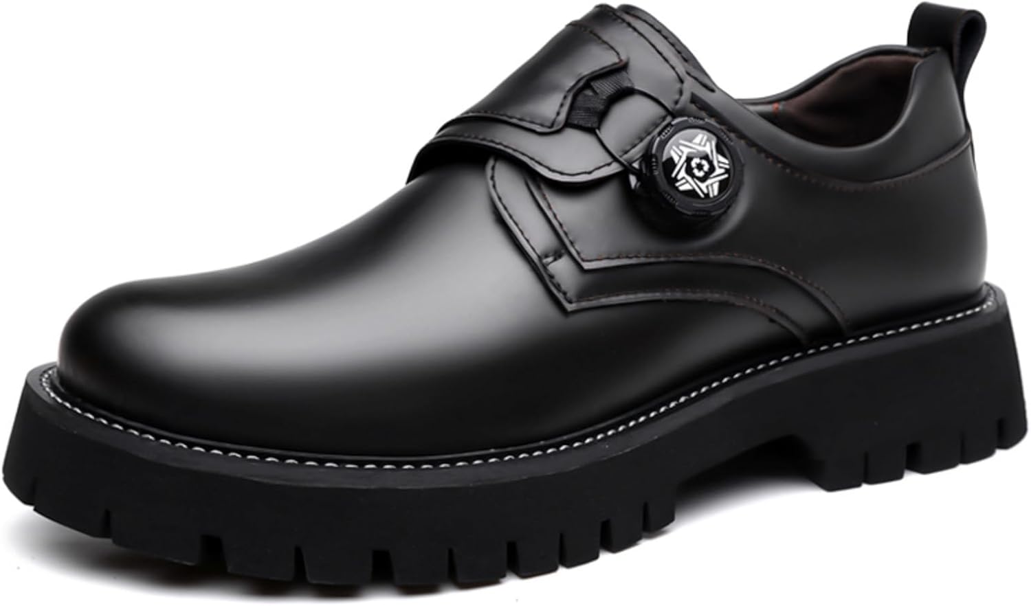 

Мужские ретро кожаные туфли-слипоны на платформе с пряжкой, оксфорды с низким верхом, круглым носком, удобные с массивным каблуком, противоскользящая повседневная обувь Дерби для работы, офиса, официальных событий и свадеб Qwuieoin, черный