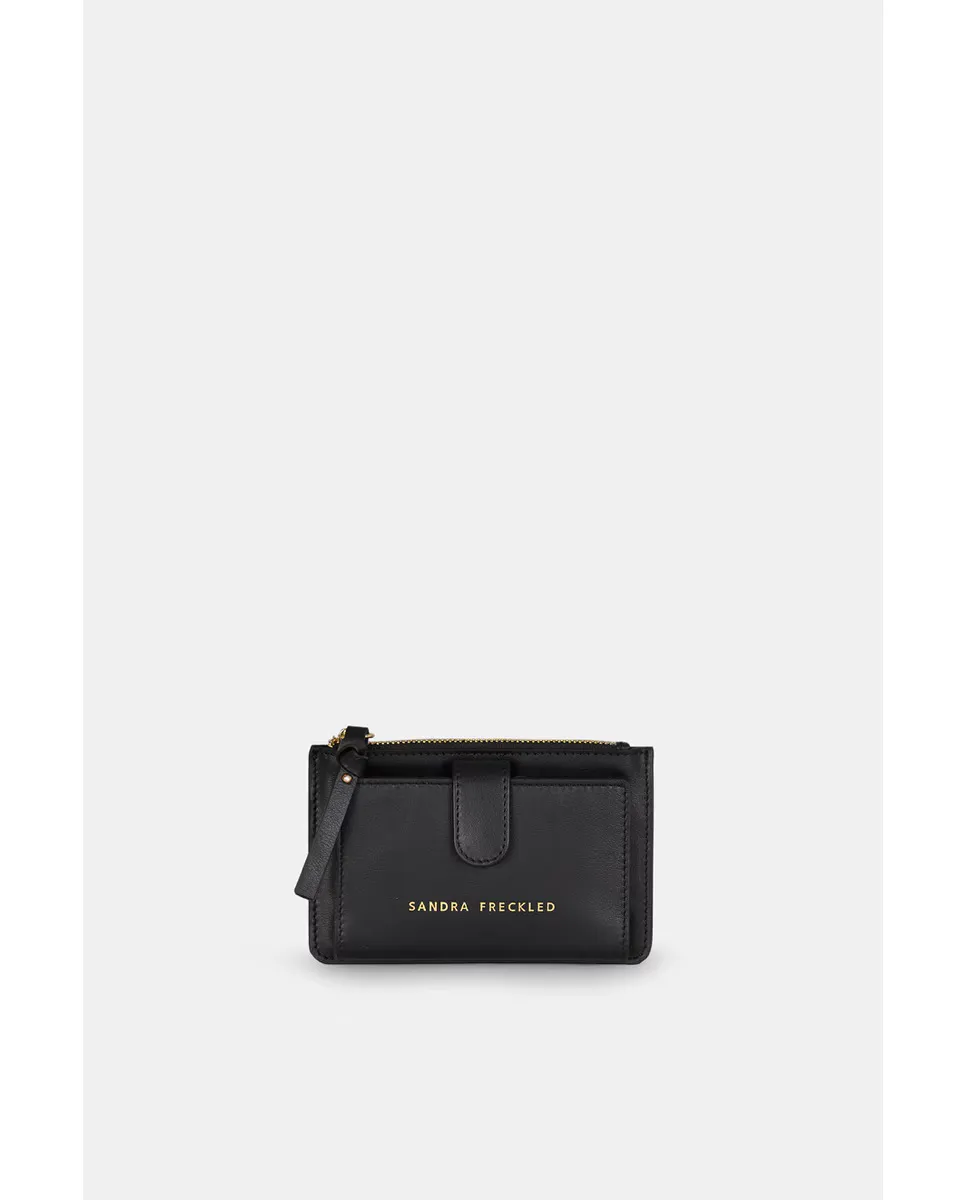 

Маленький кожаный кошелек на молнии гладкий черный Sandra Freckled