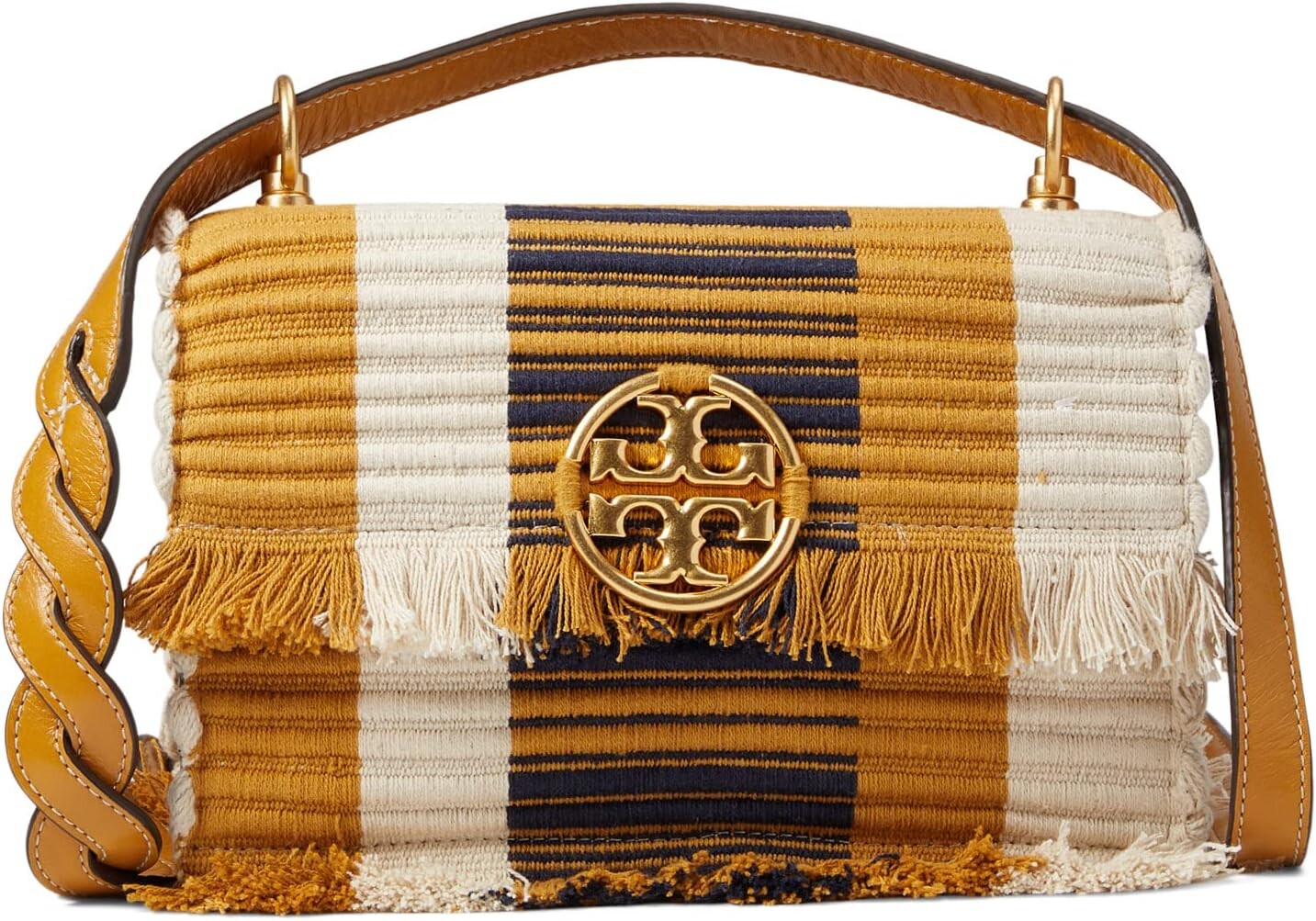 

Сумка Tory Burch Miller Woven Stripe Small Flap Shoulder Bag, цвет Chutney/Natural