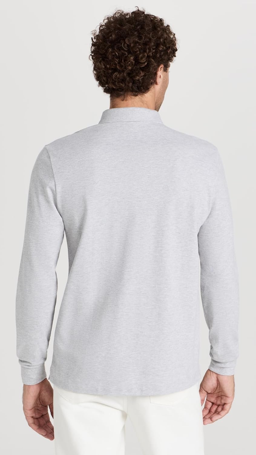 Мужское поло Lacoste Paris с длинным рукавом из эластичного хлопка, Silver Grey Chine — фото 3