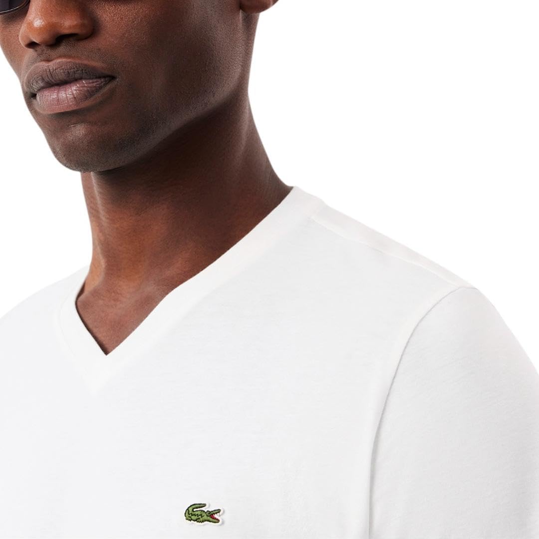 Футболка Lacoste, мужская, V-образный вырез из хлопкового джерси Pima, белый — фото 2
