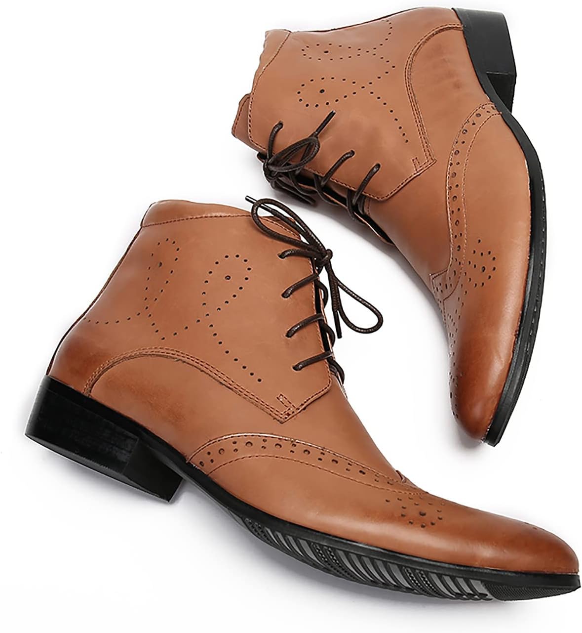 Мужские ботинки Santimon Chelsea Oxford из натуральной кожи с заостренным носком, шнуровкой, стильные, удобные, повседневные и формальные, Tan — фото 4