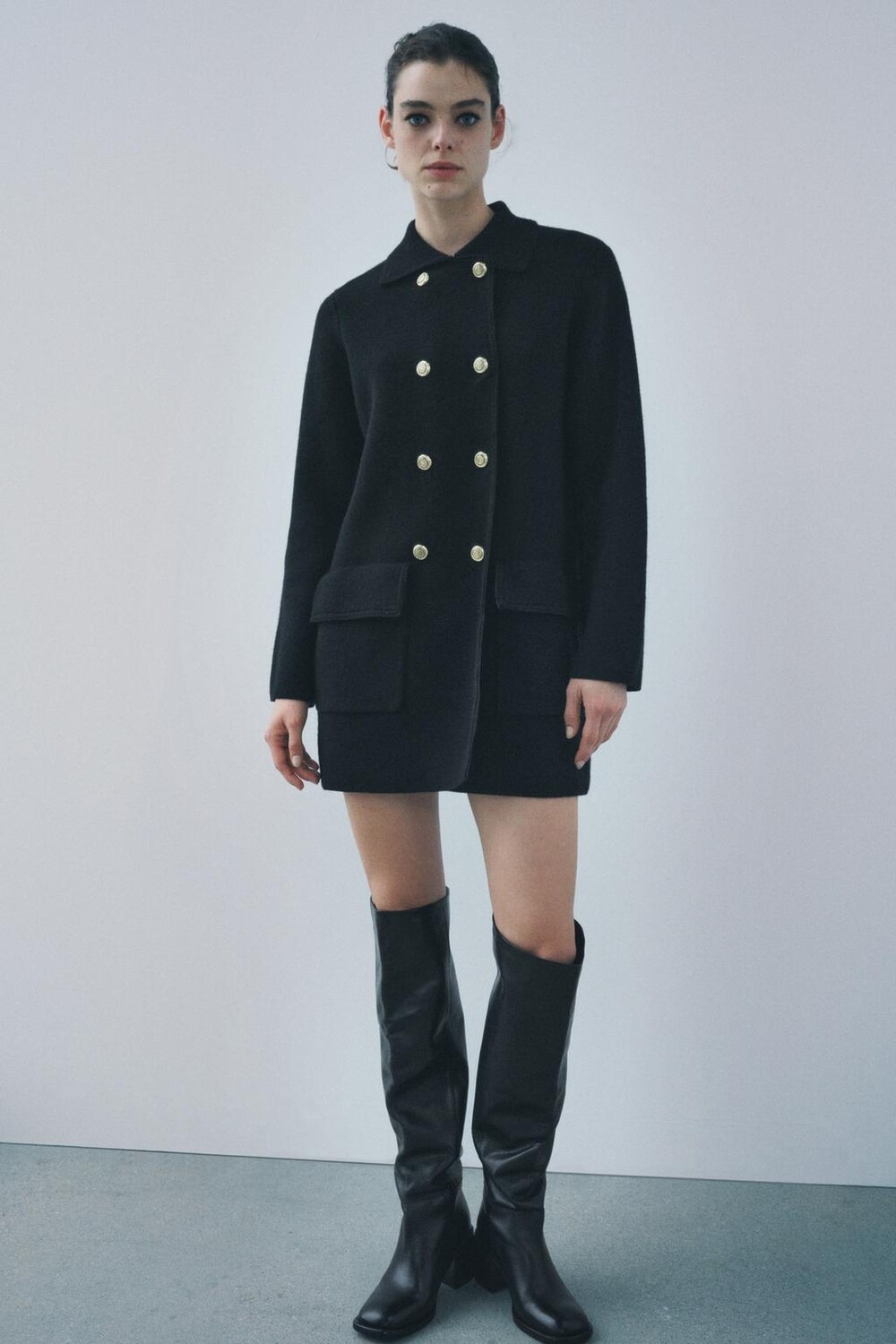 

Вязаное пальто из 100% шерсти ZARA, черный