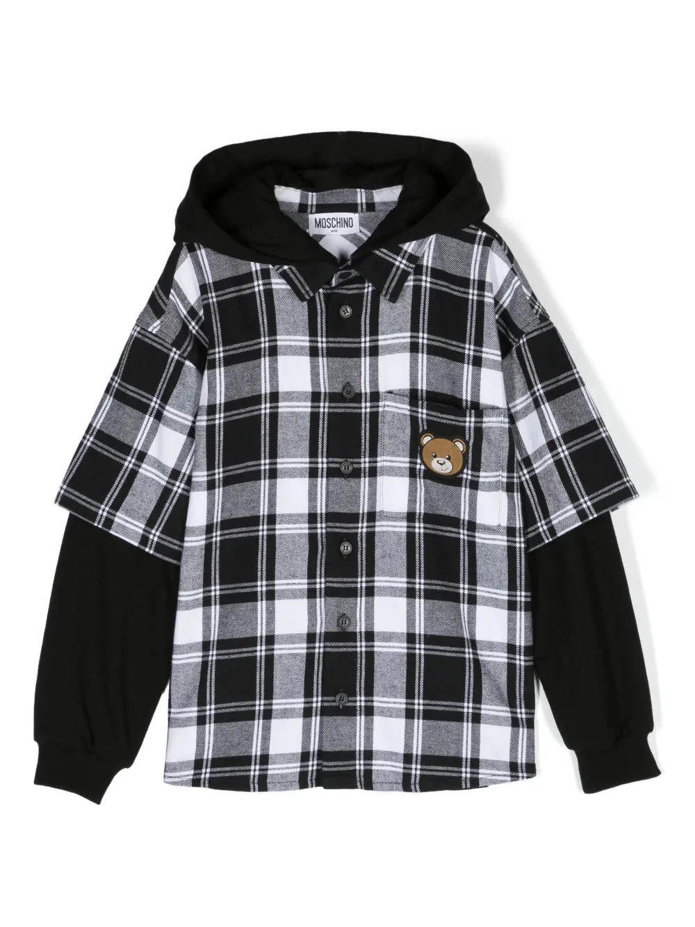 

Клетчатая рубашка с капюшоном и нашивкой Teddy Bear Moschino Kids, черный