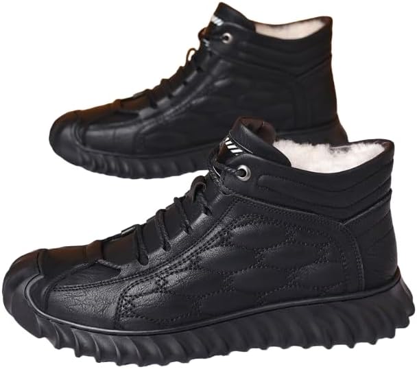 

Зимние мужские ботинки, Теплая обувь с флисовой подкладкой для снега, стильные высокие кожаные повседневные кроссовки Hhhchpm, черный