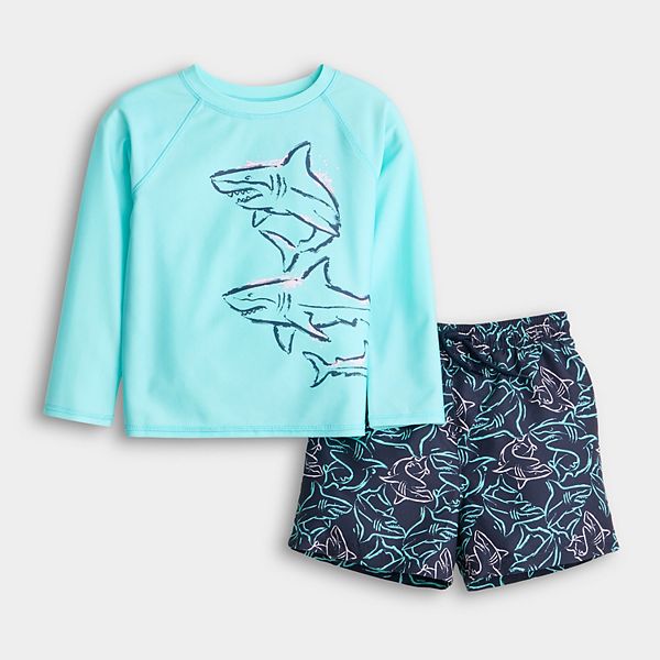 

Детский комплект для плавания: рашгард и купальник Jumping Beans, Teal Shark Graphic