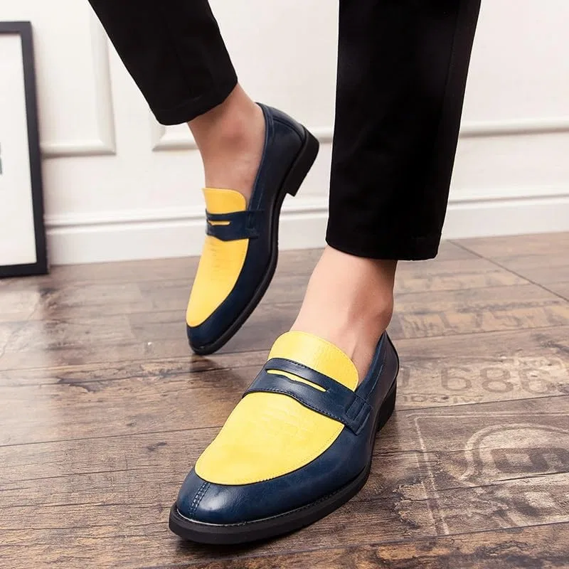Лоферы мужские кожаные Formal Shoes, двухцветные, желто-синие PUGHGAETZF — фото 4