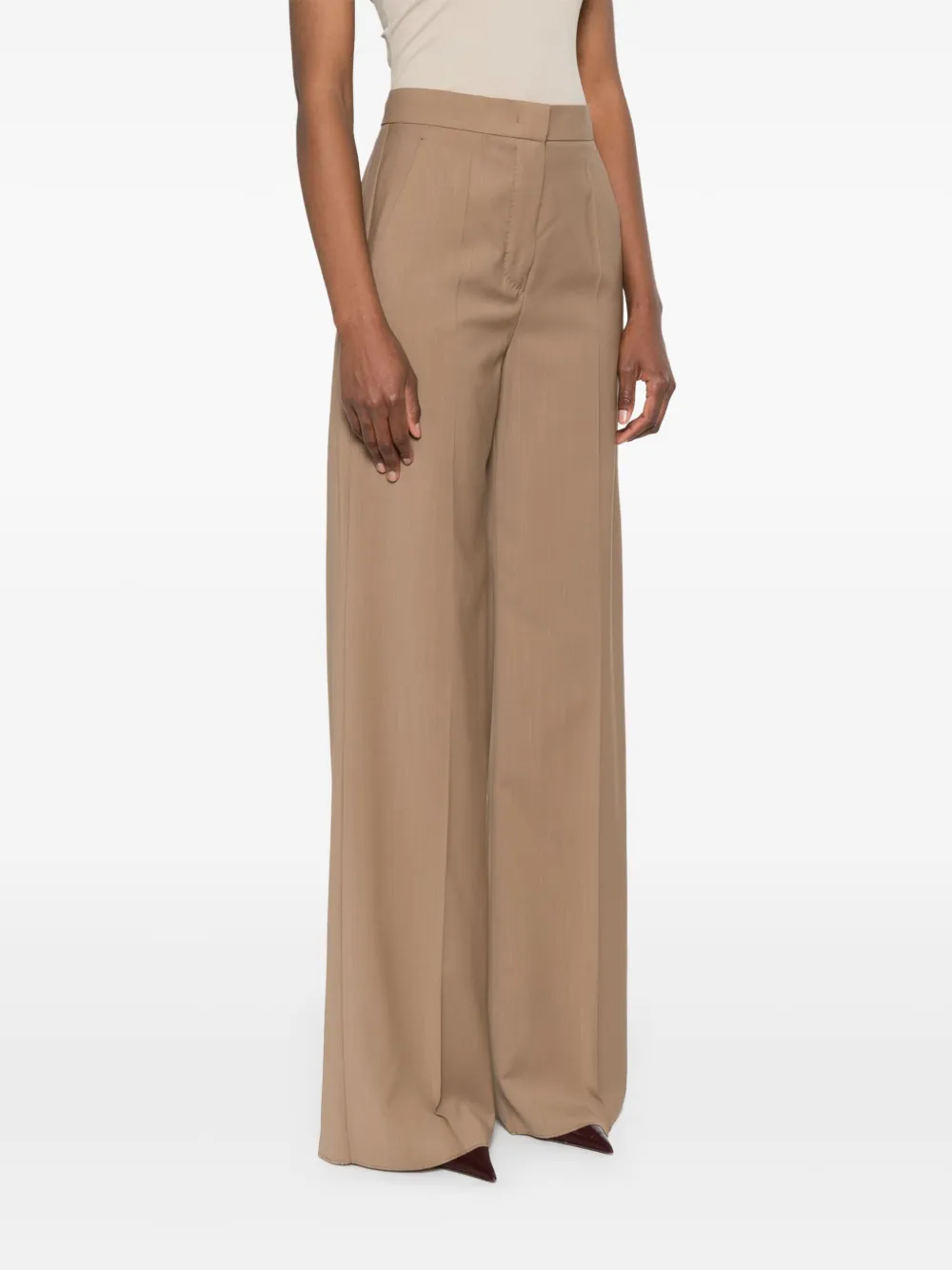 Брюки из вирджинской шерсти с завышенной талией MAX MARA, коричневый — фото 3
