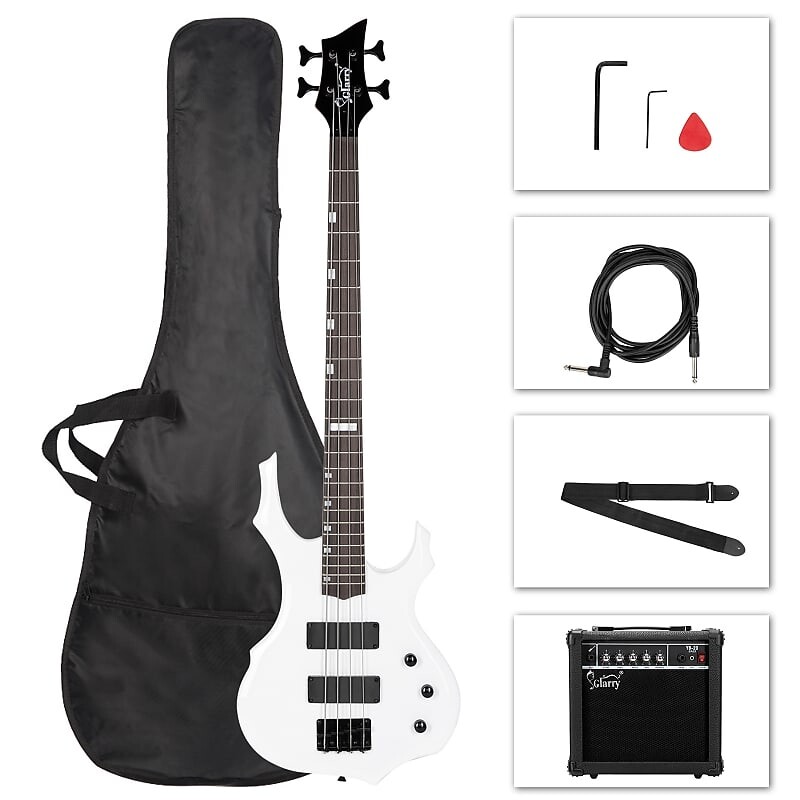 

Басс гитара Glarry White Burning Fire Electric Bass Guitar HH Pickups + 20W Amplifier