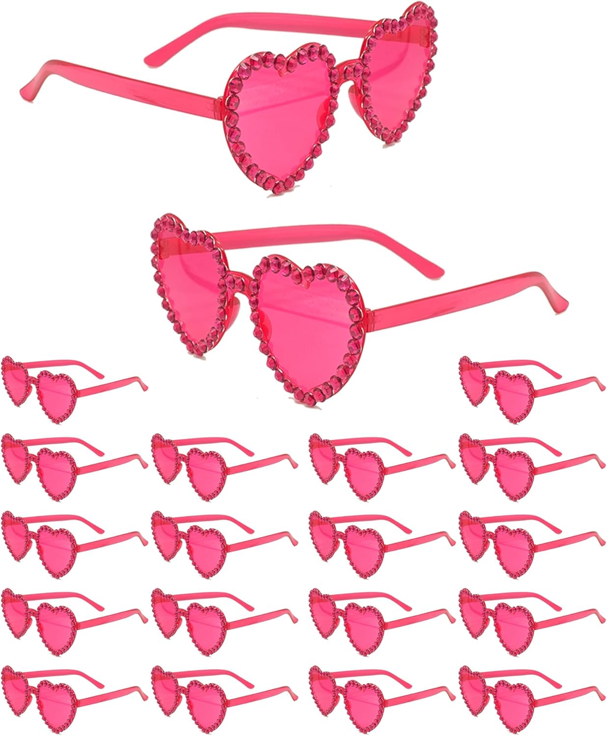 

Набор из 20 солнцезащитных очков в форме сердца со стразами для женщин, без оправы, идеально подходят для девичника и вечеринки в честь Дня святого Валентина SIEYEWER, Rose Red - 20 Pack