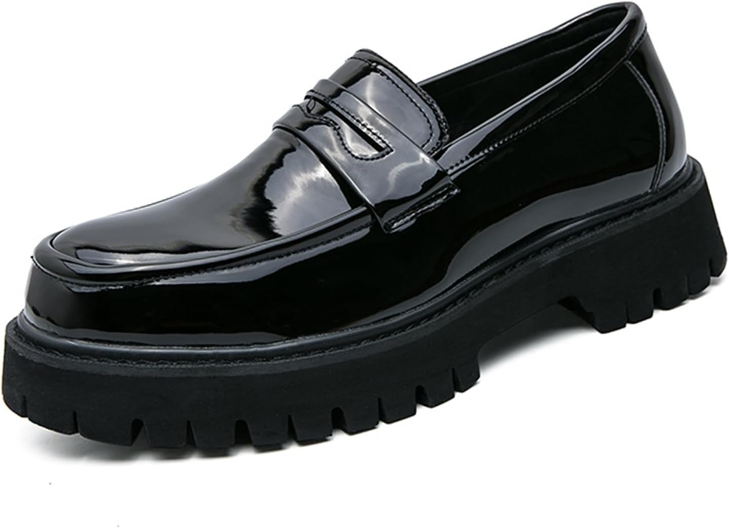 

Мужские черные кожаные лоферы на платформе с массивной подошвой, без застежки, классические с круглым носком, с рифленой подошвой, модные, для бизнеса, повседневные, формальные туфли Bnwelk