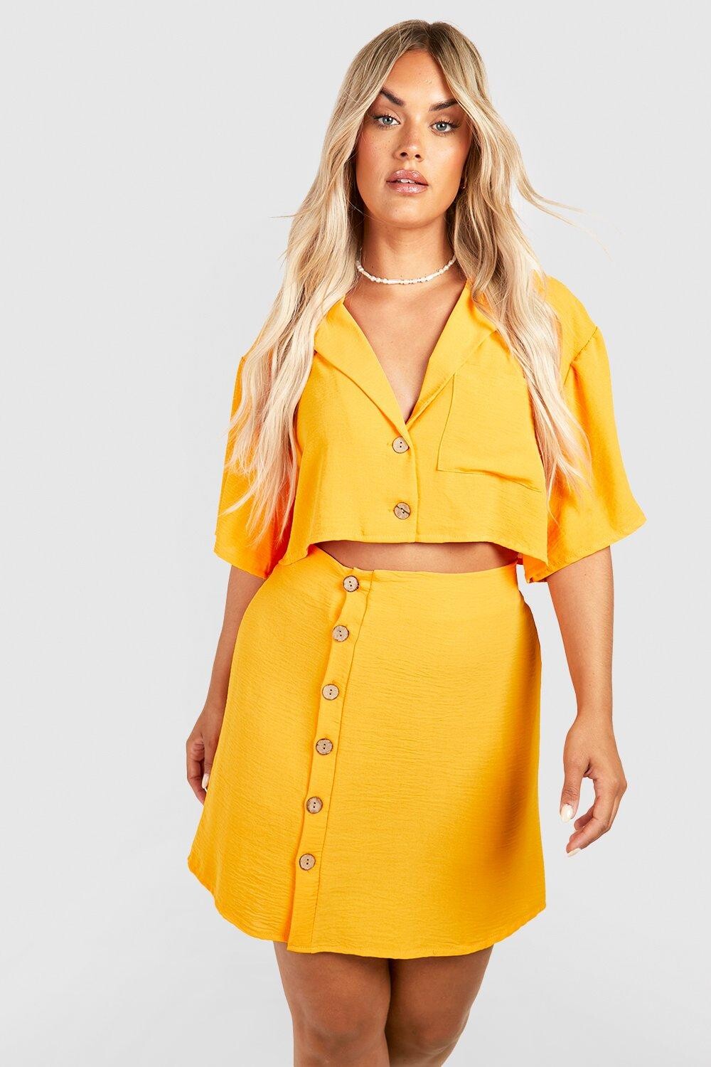 

Тканая мини-юбка на пуговицах plus Boohoo, оранжевый