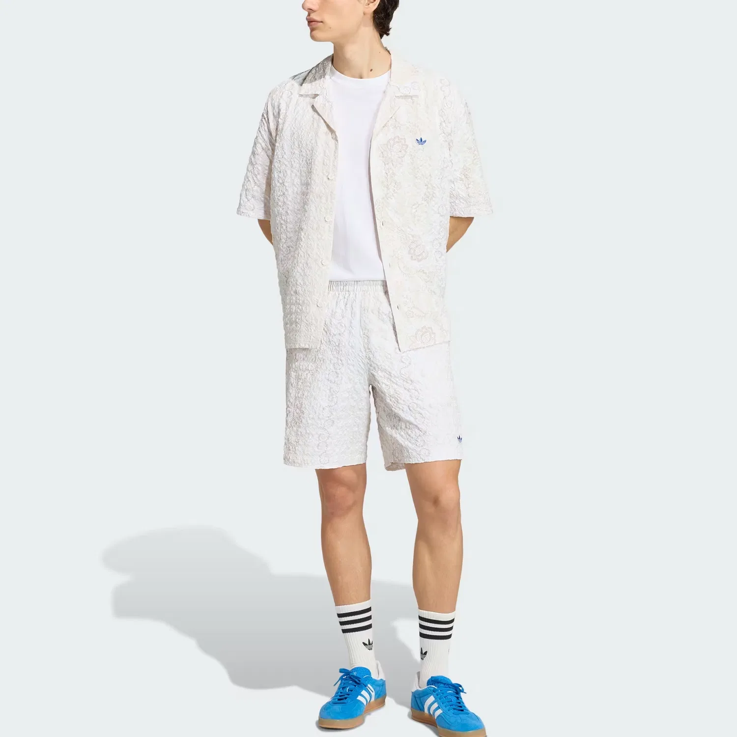 Рубашка мужская принтованная из сейрсакера Adidas Originals Ecru — фото 3