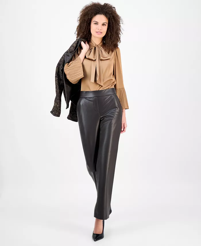 

Маленькие брюки из искусственной кожи Anne Klein, черный