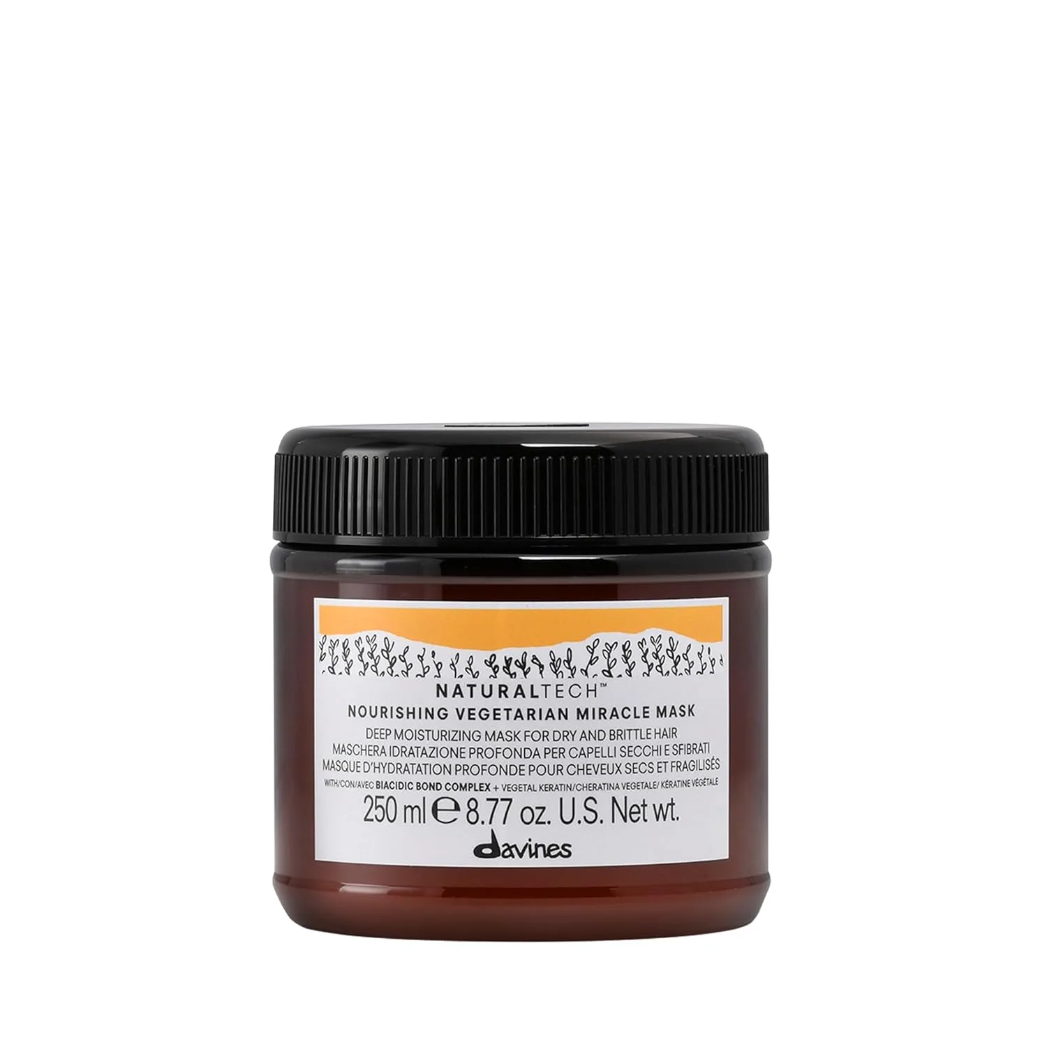 Davines Naturaltech Nourishing Vegetarian Miracle Mask, восстанавливающая и увлажняющая маска для сухих и поврежденных волос с растительным кератином, 250 мл