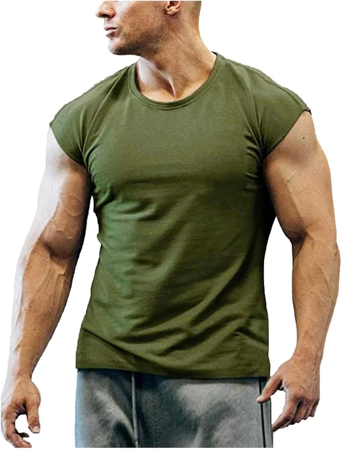 Мужской топ с круглым вырезом, Athletic Hiking, Regular Sports Training, Army Green