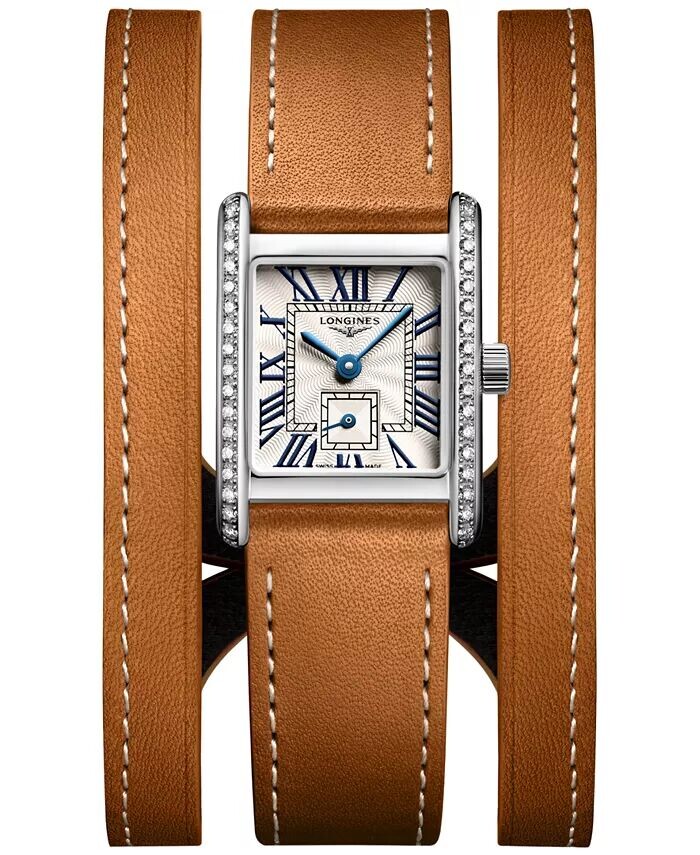 

Женские швейцарские мини-часы Dolcevita Diamond (3/8 карата t.w.), коричневые, с тремя рядами кожаных ремешков, 29 мм Longines