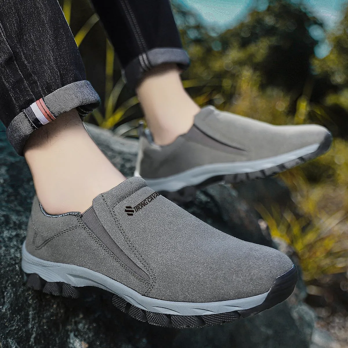Мужские прогулочные туфли без шнурков, лоферы из кожи, повседневные, удобные, дышащие, для походов, работы, вседорожные, ботинки до щиколотки, для треккинга, противоскользящие Soft time TOY, серый — фото 3