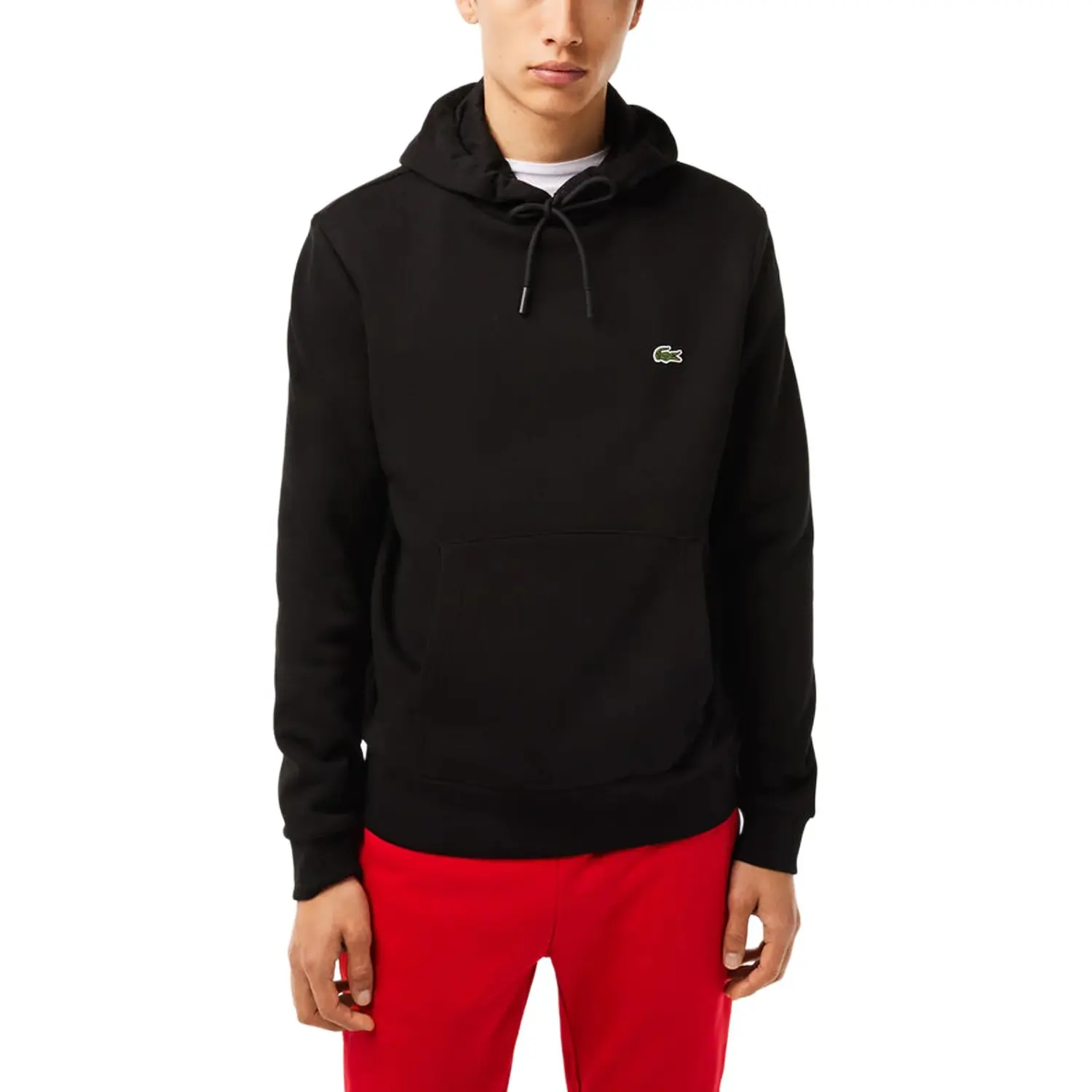 Толстовка с капюшоном на шнуровке и вышитым логотипом Lacoste, черный — фото 3