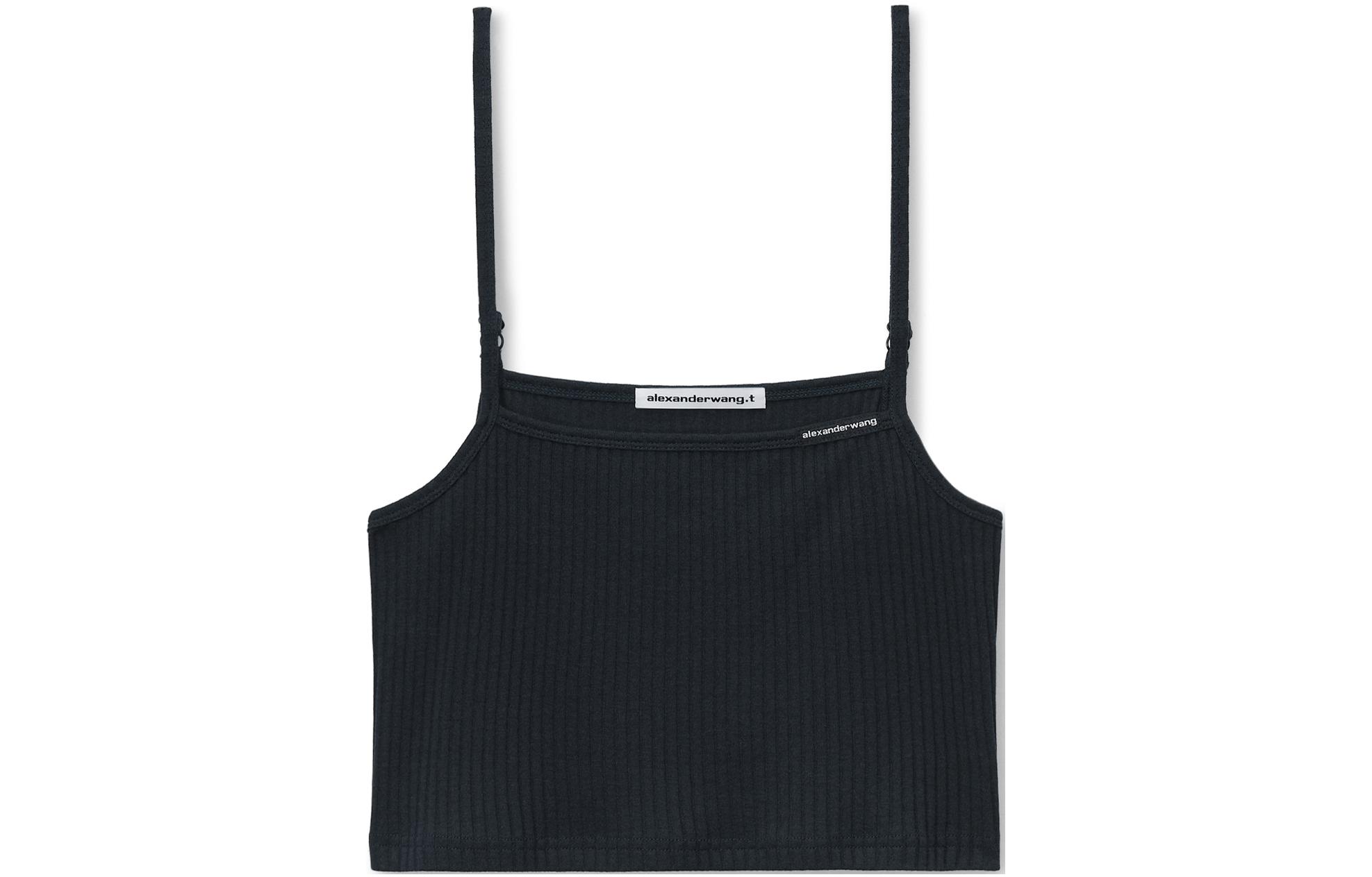 Топ с риббой и тонкими бретелями Alexander Wang, черный — фото 2