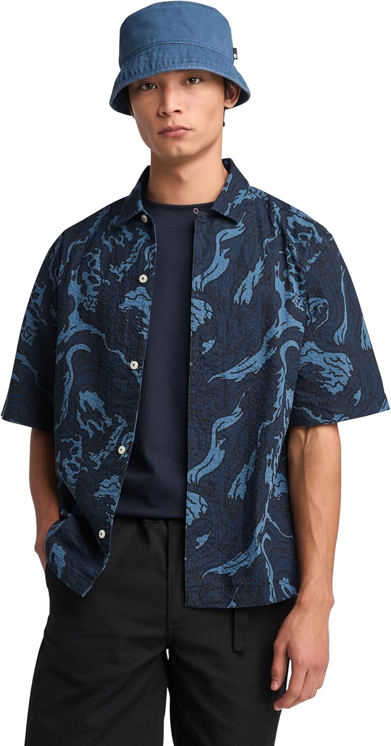 

Timberland мужская рубашка в стиле resort с принтом seersucker, Coastal Aop Dark Sapphire