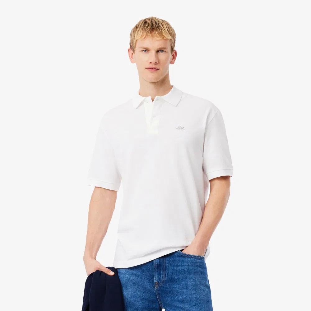Мужская футболка-поло Croc Signature Loose Fit с коротким рукавом, белая, от Lacoste